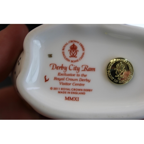 207 - Royal Crown Derby paperweight, Derby City Ram, 9.5cm long, exclusive to the Royal Crown Derby Visito... 