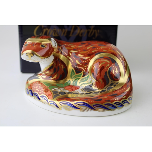 230 - Royal Crown Derby paperweight, Otter, 21st anniversary special gold stopper, red printed marks and R... 