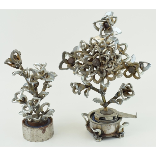 337A - A pair of contemporary metal fabricated floral exhibits, made from washers, bolts and spare metal co... 