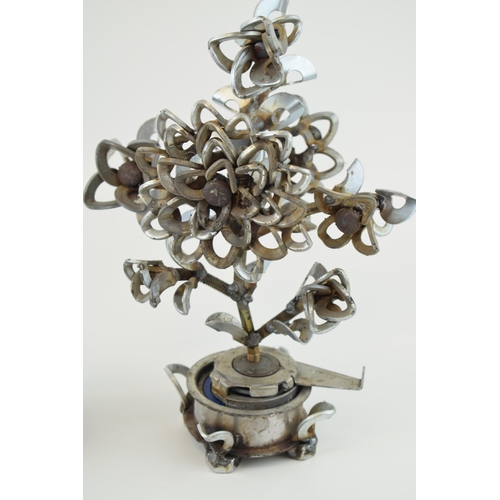 337A - A pair of contemporary metal fabricated floral exhibits, made from washers, bolts and spare metal co... 