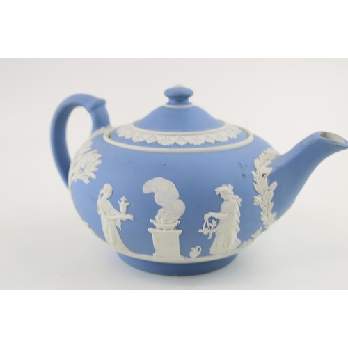 11 - Wedgwood Jasperware teapot in light blue, possible trial piece. Height 21cm.