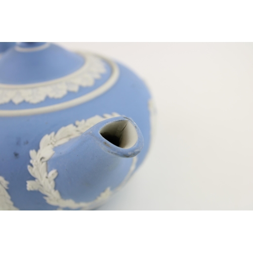 11 - Wedgwood Jasperware teapot in light blue, possible trial piece. Height 21cm.