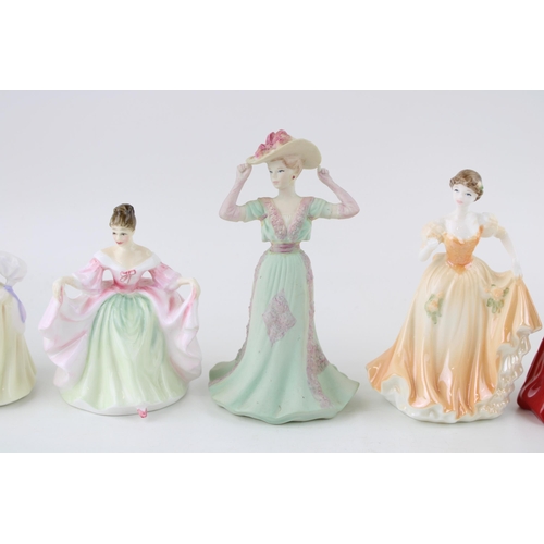 128 - A collection of small Royal Doulton and Coalport figures. (7) Height 12cm.