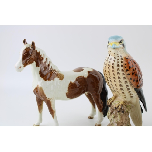 192 - A Beswick Kestrel together with 'Hajubah of Davlen' Afgan Hound and a Pinto Skewbald Pony. (3) Heigh... 