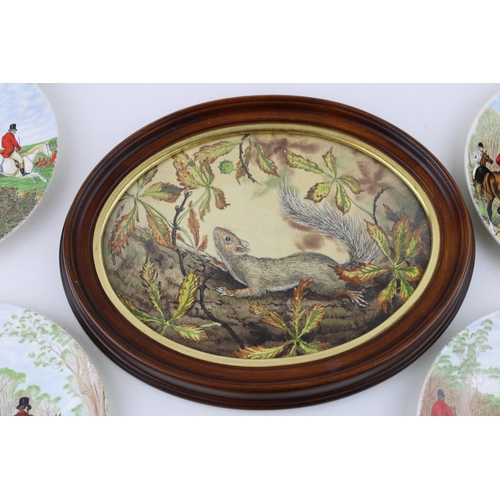 250 - A collection of Poole plates decorated with hunting scenes together with an original watercolour in ... 