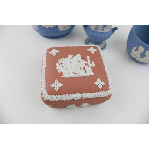 27 - A collection of Wedgwood Jasperware items to include a large Terracotta lidded pot together with a W... 