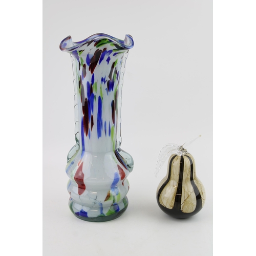 271 - Two decorative glass items to include a glass vase and a decorative glass pear. Height 35cm. (2)