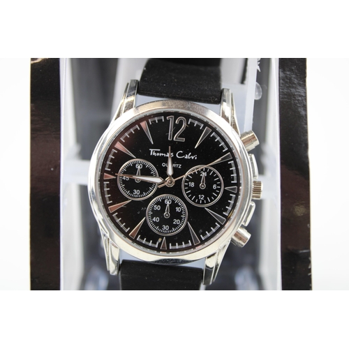 346 - A Thomas Calvi gentleman's wristwatch, stainless steel case on black rubber strap. Case diameter 39m... 