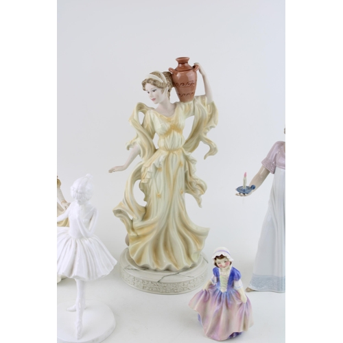 36 - A collection of lady figures to include examples by Coalport, Wedgwood, Royal Doulton and LLadro. (5... 