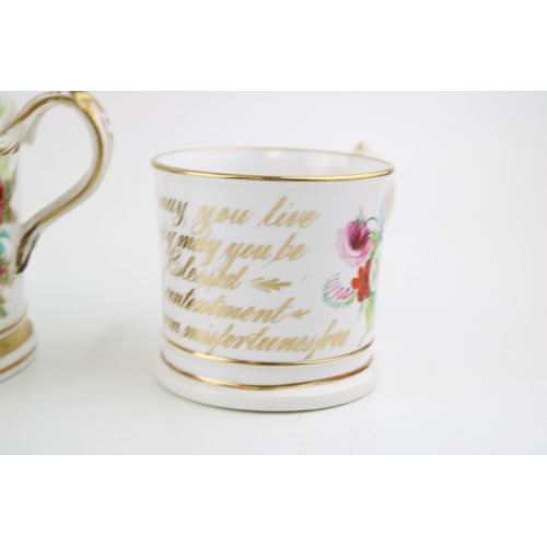 102 - Three 19th century loving cups to include a large twin handled example with religious moto, a/f, tog... 