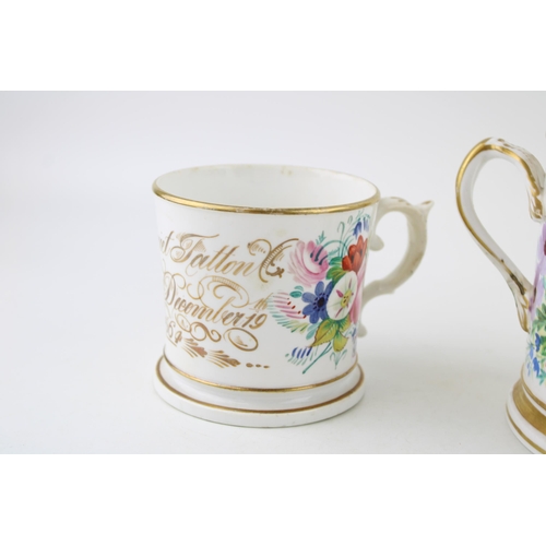 102 - Three 19th century loving cups to include a large twin handled example with religious moto, a/f, tog... 