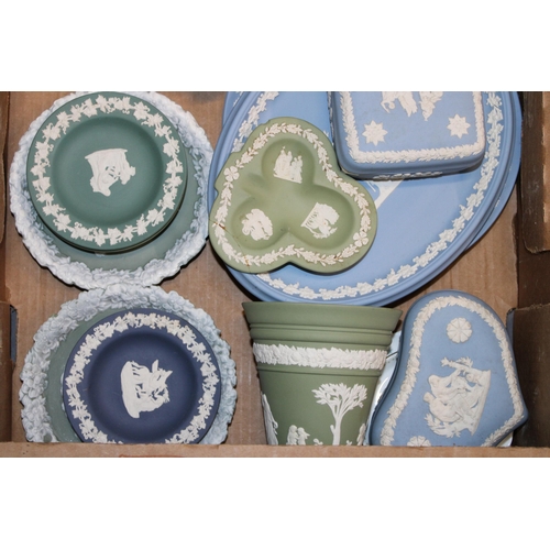 15 - A collection of Wedgwood Jasperware items to include pin trays, plates and vases together with other... 