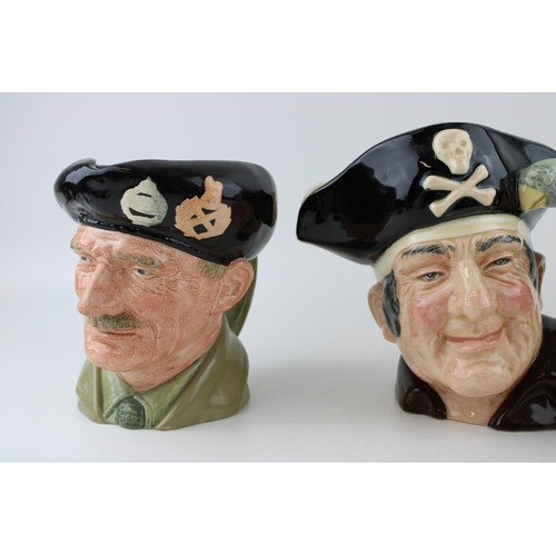 166 - Large Royal Doulton character jugs to include Monty, Robin Hood and Long John Silver (3- seconds).