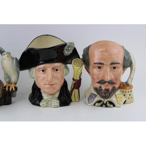 167 - Large Royal Doulton character jugs to include The Falconer, William Shakespeare and George Washingto... 