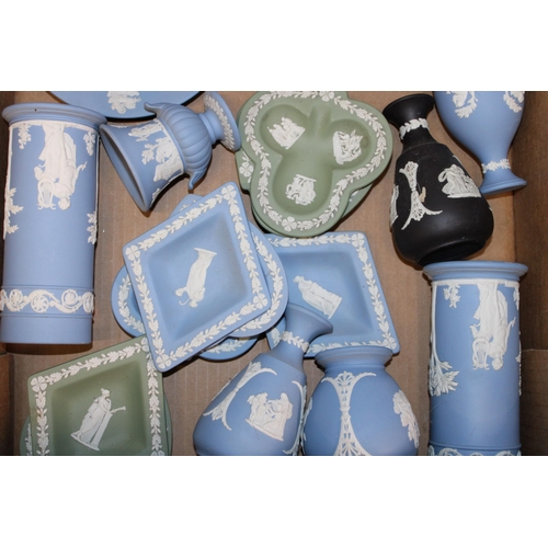 18 - A collection of Wedgwood Jasperware items to include vases, bud vases, lidded pots, trinket trays an... 