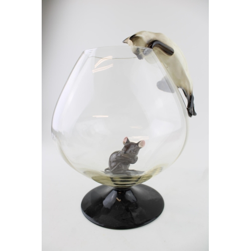 245 - Beswick Cat and Mouse in large glass.