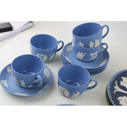 25 - A collection of Wedgwood Jasperware and Queensware to include vases, plates, tea cups and saucers, a... 