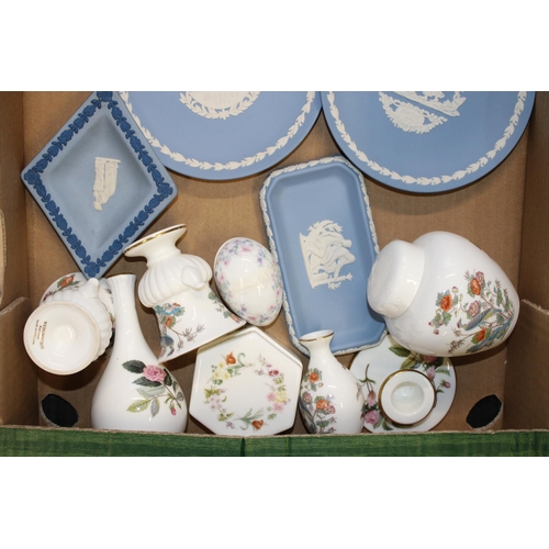 259 - A collection of Wedgwood jasperware items to include pin trays, lidded pots together with Wedgwood K... 