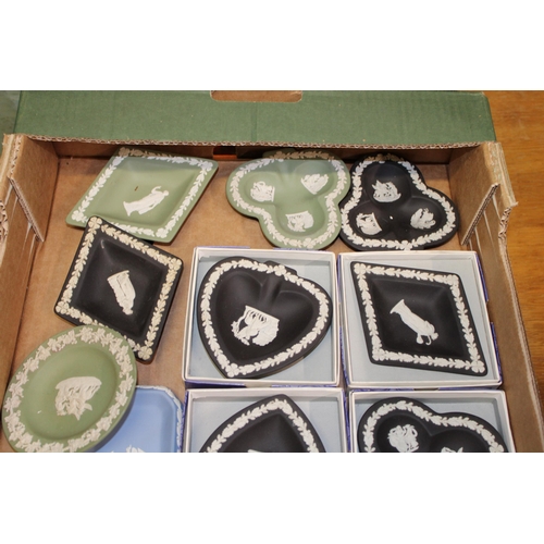 3 - A collection of Wedgwood Jasperware items to include boxed pin dishes in colours Wedgwood Blue, Blac... 