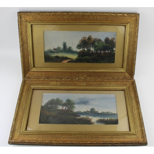 310 - A pair of landscape paintings, oil on board in original gilt frames. (2) Dimensions 28cm x 45.5cm.