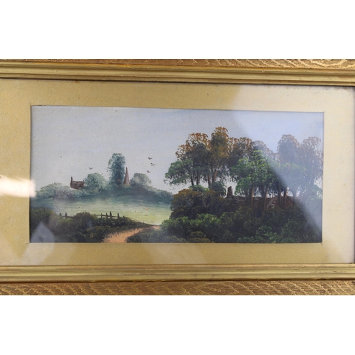 310 - A pair of landscape paintings, oil on board in original gilt frames. (2) Dimensions 28cm x 45.5cm.