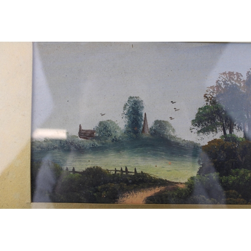 310 - A pair of landscape paintings, oil on board in original gilt frames. (2) Dimensions 28cm x 45.5cm.