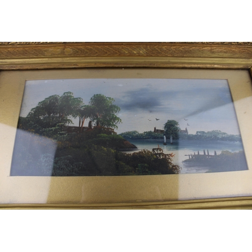 310 - A pair of landscape paintings, oil on board in original gilt frames. (2) Dimensions 28cm x 45.5cm.