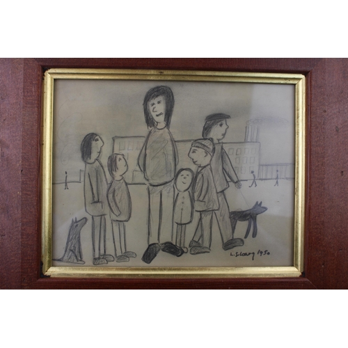 311 - An original pencil sketch in the manner of L.S. Lowry. Dimensions 18cm x 23cm.