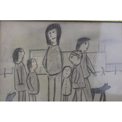 311 - An original pencil sketch in the manner of L.S. Lowry. Dimensions 18cm x 23cm.