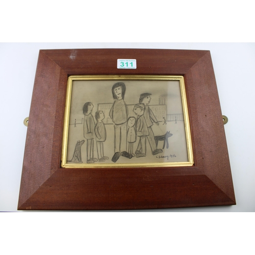 311 - An original pencil sketch in the manner of L.S. Lowry. Dimensions 18cm x 23cm.