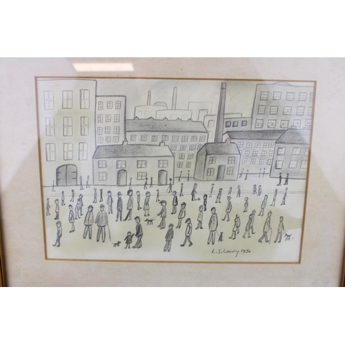 313 - An original pencil sketch in the manner of L.S. Lowry. Dimensions 18cm x 23cm.