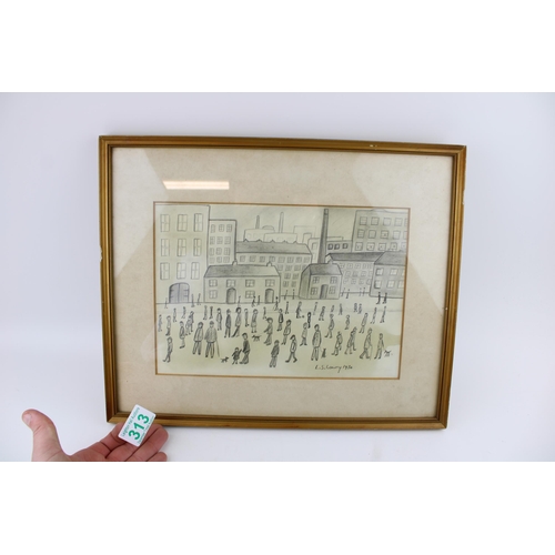 313 - An original pencil sketch in the manner of L.S. Lowry. Dimensions 18cm x 23cm.