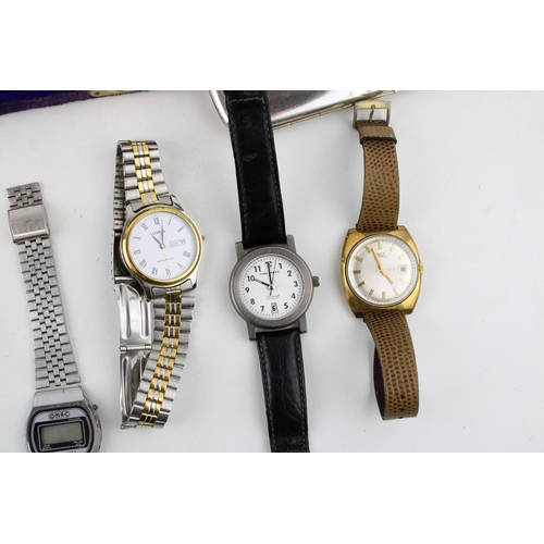 350 - A collection of vintage wristwatches together with a set of scales and a German Silver purse with pi... 