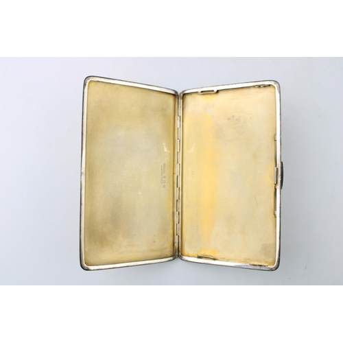 391 - Large silver cigarette case, engine turned decoration, 214g, Birm 1950, with insert of a lady, 14.5c... 