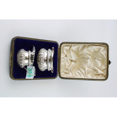 398 - Boxed silver creamer and sugar bowl, Birmingham 1911, shaped fitted case, 78.5g.