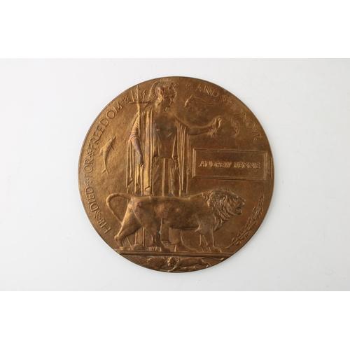 403 - World War One death penny / death plaque, awarded to Andrew Rennie.