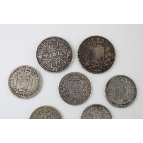 408 - A collection of Victorian silver coins to include an 1845 Crown, half crowns, a maundy four pence pi... 