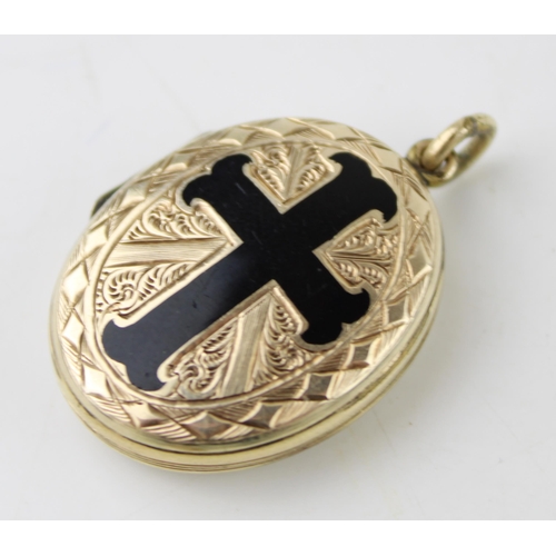 Victorian gold cased and enamel mourning locket, 'In Memory Of', gross 11.1g,