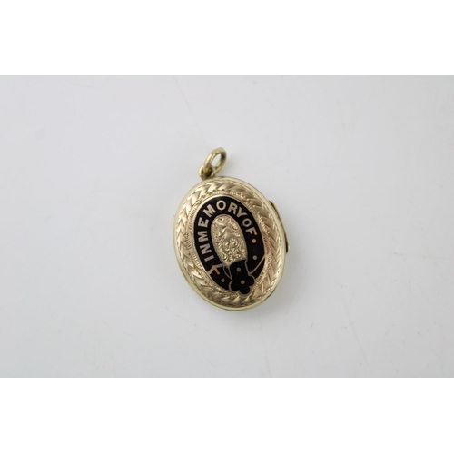 412 - Victorian gold cased and enamel mourning locket, 'In Memory Of', gross 11.1g,