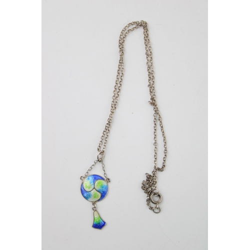 420 - Silver necklace with enamel pendant, Art Nouveau form.