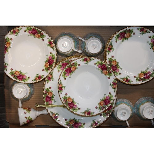 47 - A collection of Royal Albert 'Old Country Roses' pattern tea and dinnerware. (2 trays)