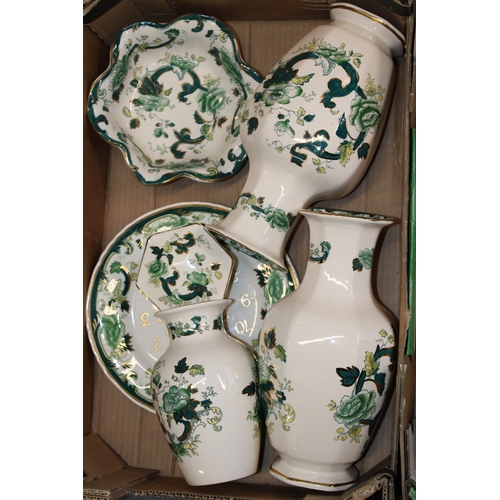 68 - A collection of Mason's 'Chartreuse’ pattern ceramics to include vases, clock, bowls and other simil... 