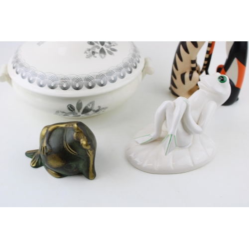 85 - Pottery to include a Beswick Watching the World Go By' frog, a Border Fine Arts Happy Bithday Cool C... 