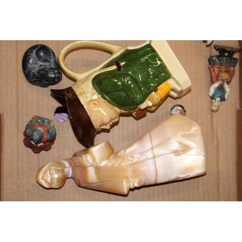 87 - Mixed pottery to include a Gerald Porzellan figure of a goose girl, Toby jugs, resin figures and oth... 