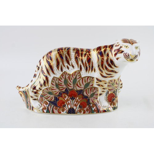 119 - Royal Crown Derby paperweight, Bengal Tiger, 20cm x 13cm, red Royal Crown Derby stamp on the base, r... 