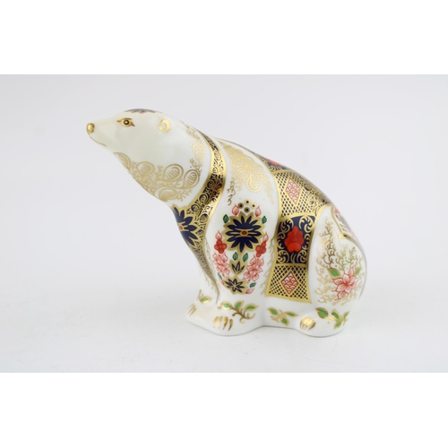 121 - Royal Crown Derby paperweight, Old Imari Polar Bear, 11cm, designed by Sue Rowe, gold stopper and re... 