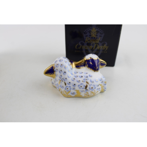 126 - Royal Crown Derby paperweight, blue faced Ram, 15cm x 10cm, date code for 1990 (LVI), red Royal Crow... 