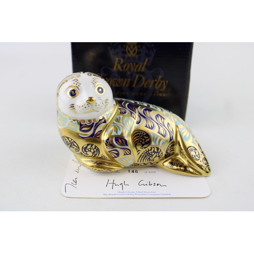 130 - Royal Crown Derby paperweight, Harbour Seal, 15cm, number 146 of a limited edition of 4,500, gold st... 