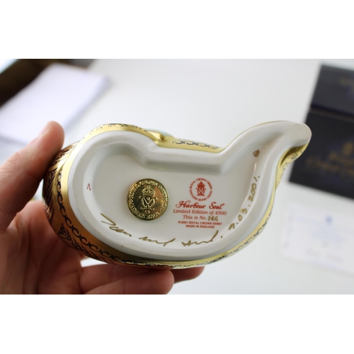 130 - Royal Crown Derby paperweight, Harbour Seal, 15cm, number 146 of a limited edition of 4,500, gold st... 