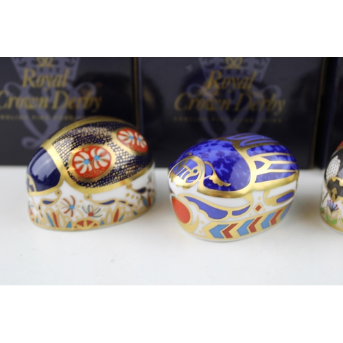 137 - Royal Crown Derby Paperweight, Blue Ladybird with four spots, gold stopper and red Royal Crown Derby... 